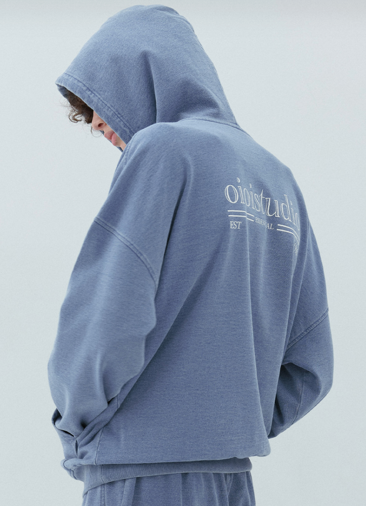 O!Oi LAYERED LOGO HOODIE LIGHT BLUE