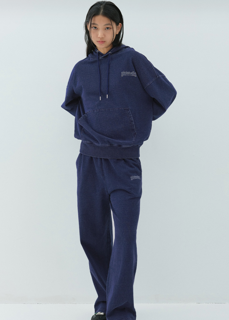 O!Oi LAYERED LOGO HOODIE DEEP BLUE