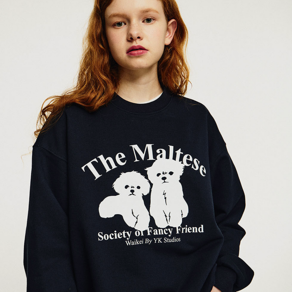 WAIKEI Two Maltese Silhouette Sweatshirts NAVY