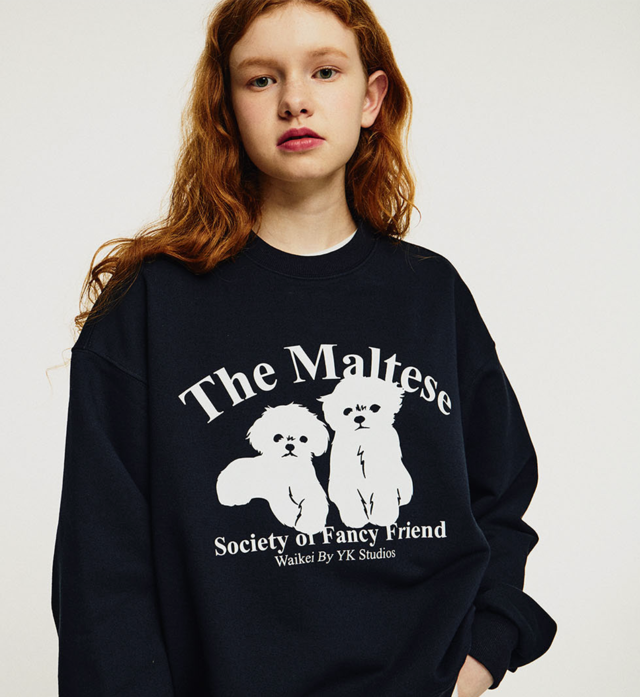 WAIKEI Two Maltese Silhouette Sweatshirts NAVY