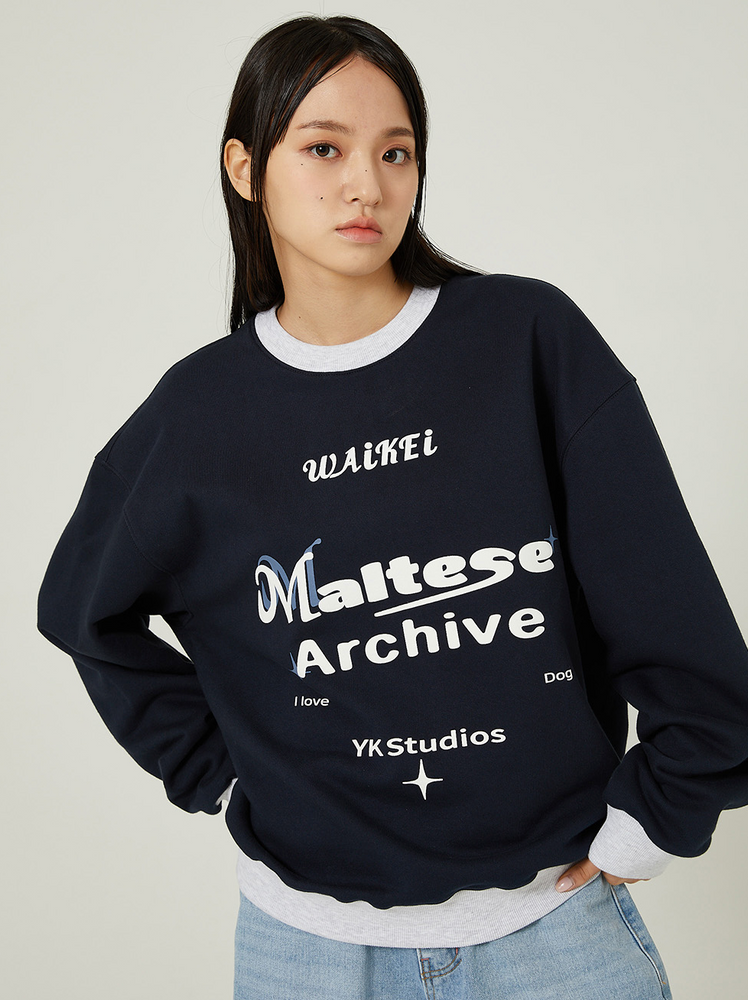 WAIKEI Typography Ringer Sweatshirts NAVY