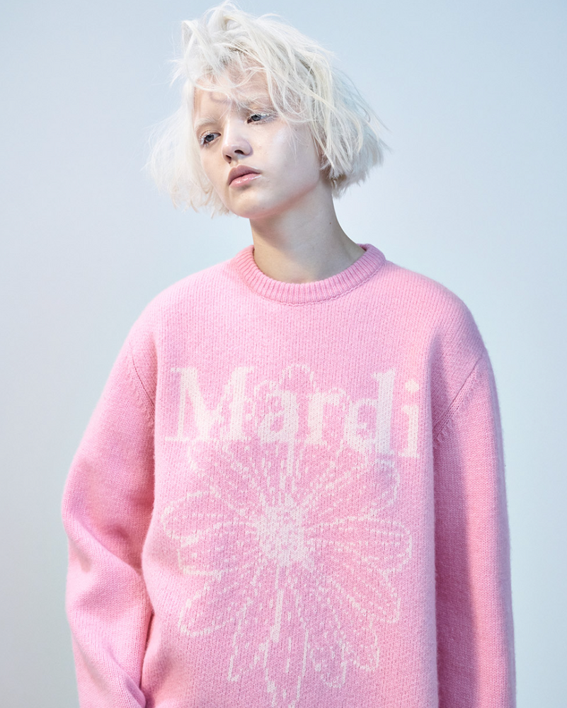 MARDI CASHMERE BLENDED PULLOVER FLOWERMARDI_PEONY PINK