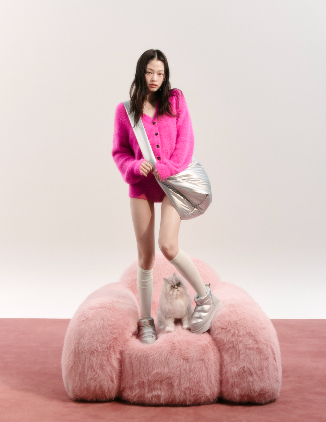 MARDI FLUFFY CARDIGAN V NECK_FUCHSIA