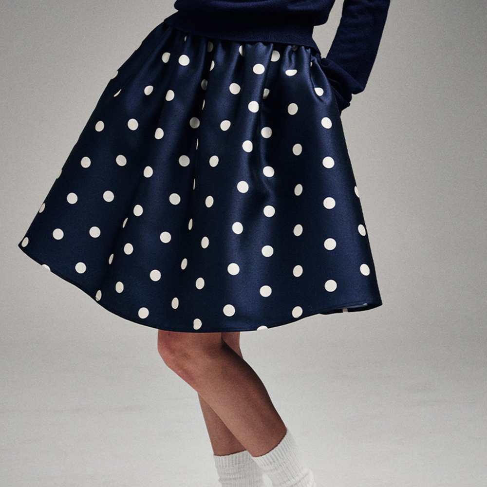 MARDI VOLUME MIDI SKIRT CRAPE DOT_NAVY