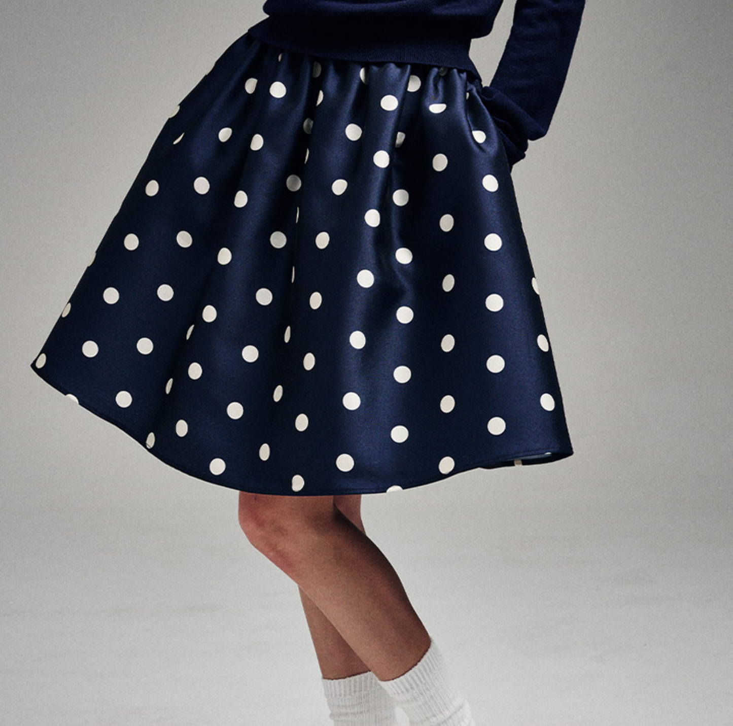 MARDI VOLUME MIDI SKIRT CRAPE DOT_NAVY