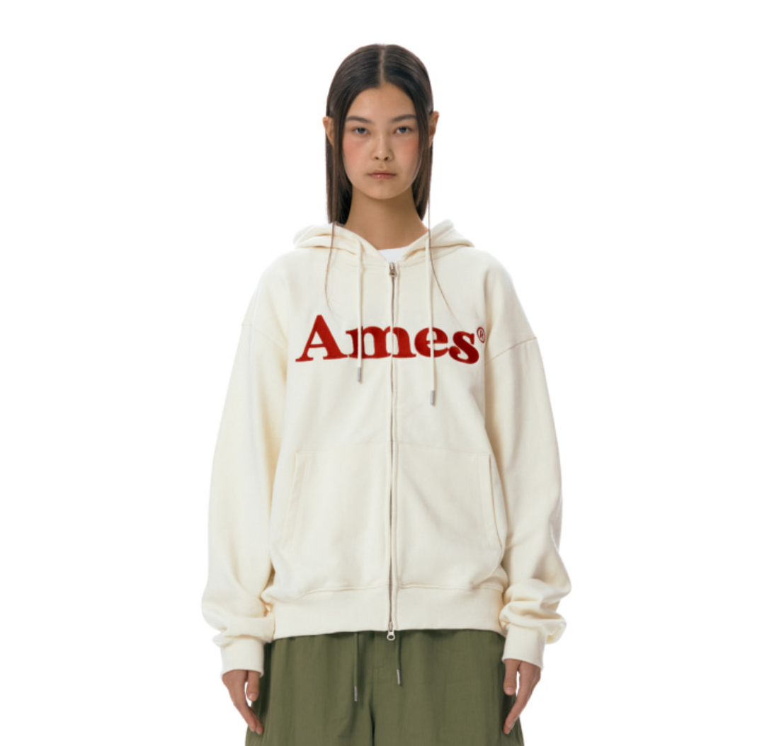 AMES BASIC LOGO HOODIE ZIP UP CREAM