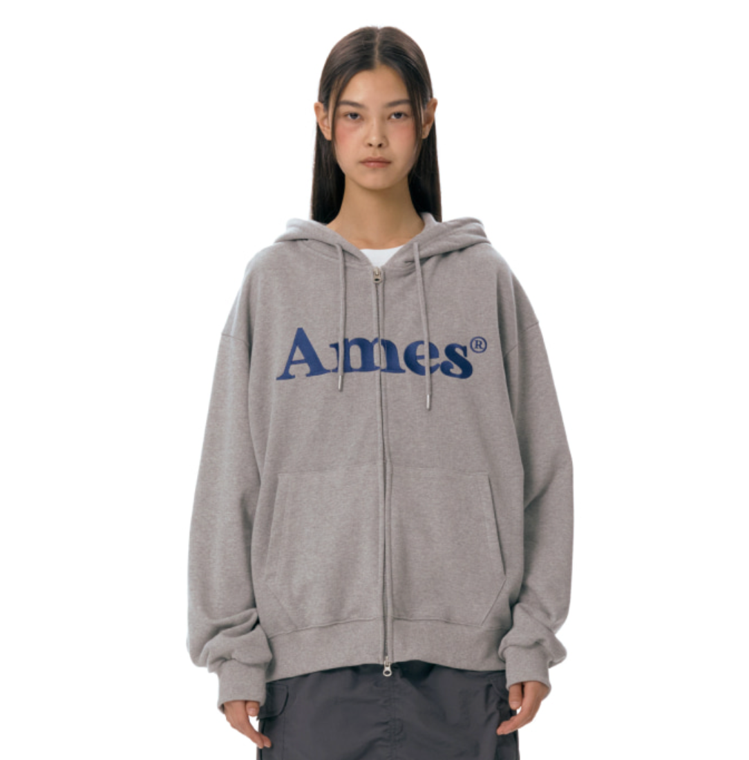 AMES BASIC LOGO HOODIE ZIP UP GREY