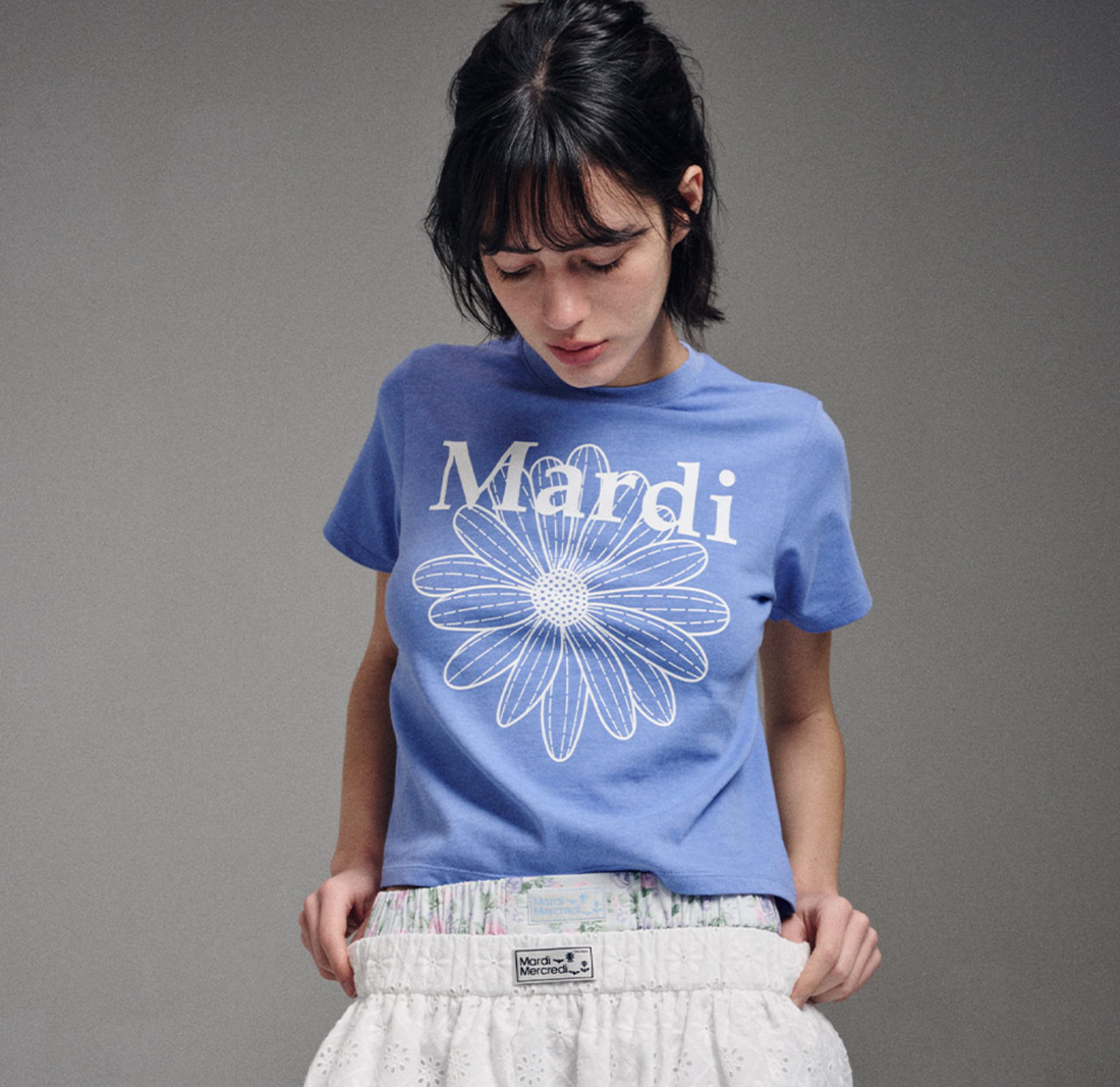 MARDI SLIM TSHIRT FLOWERMARDI WASHING_BLUE WHITE