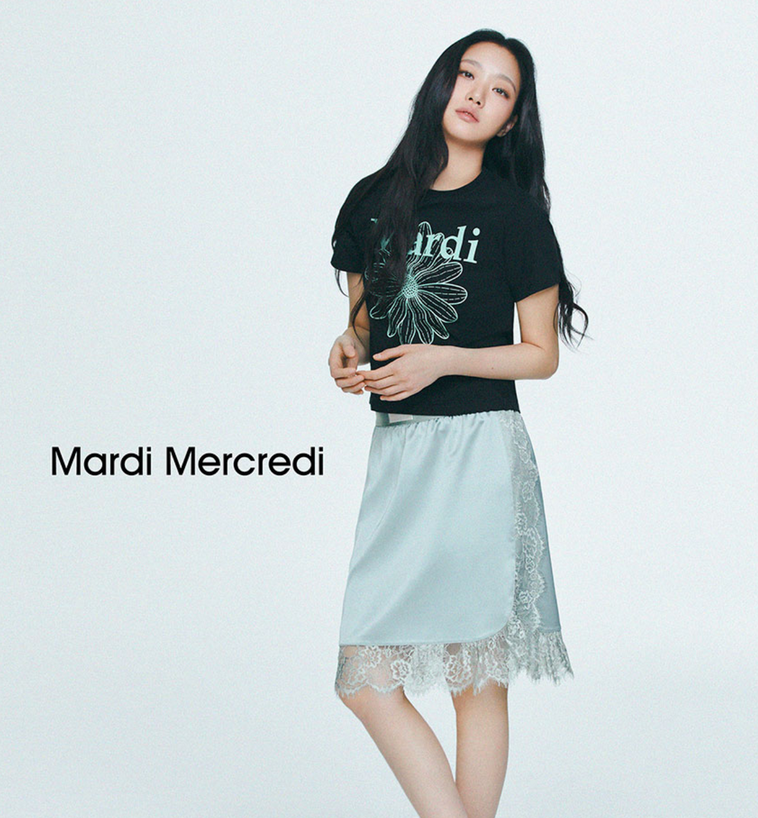 MARDI SLIM TSHIRT FLOWERMARDI_BLACK MINT