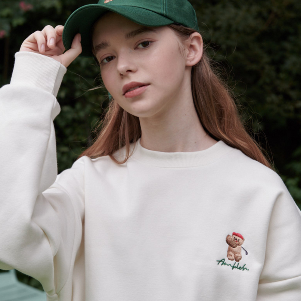 【IN STOCK】AMBLER Golf Bear Over Fit Sweatshirt Ivory