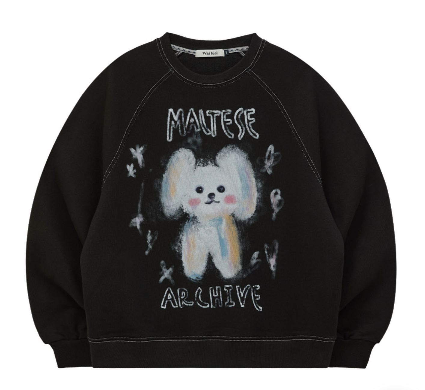 WAIKEI Oil Painting Maltese Raglan Sweatshirt Black