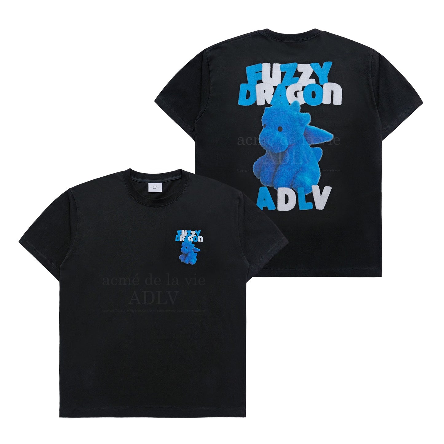 ADLV FUZZY FONT DRAGON SHORT SLEEVE T-SHIRT BLACK