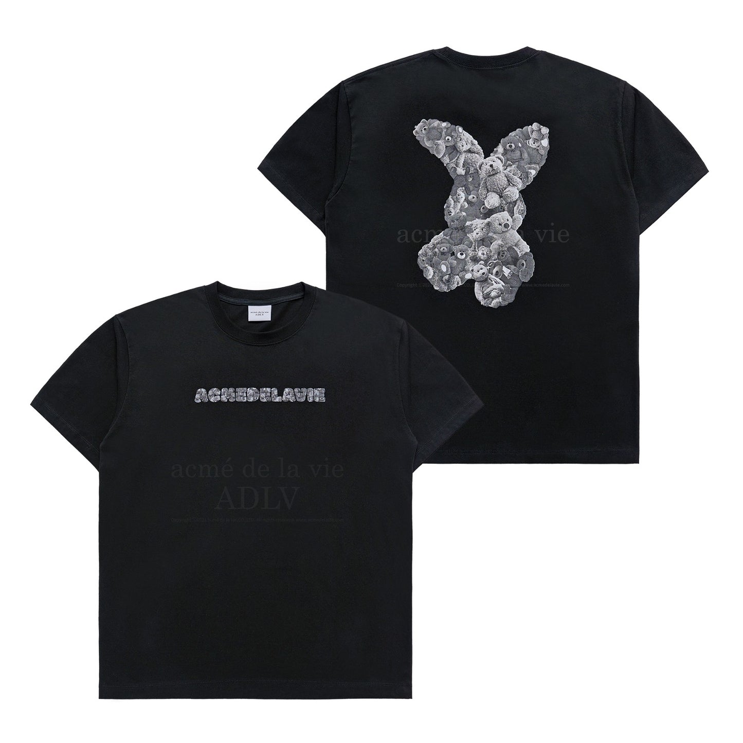 ADLV BEAR DOLL FUZZY RABBIT SHORT SLEEVE T-SHIRT BLACK