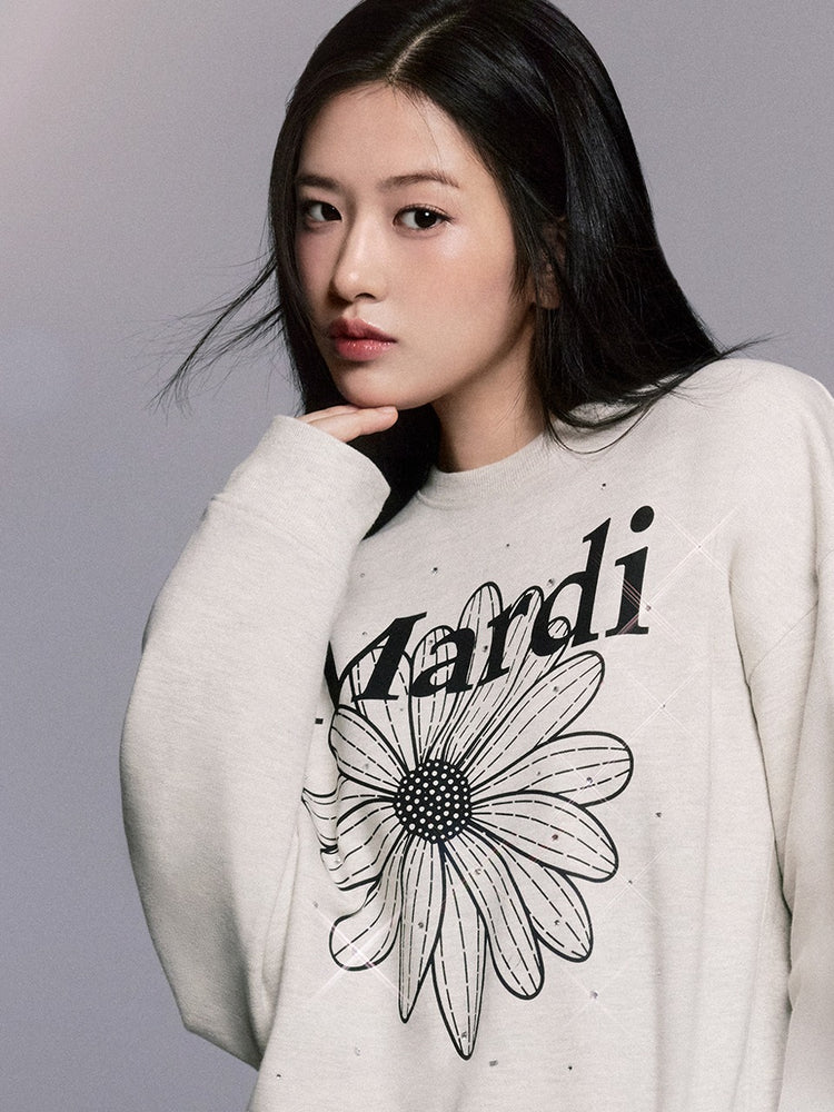 MARDI SWEATSHIRT FLOWERMARDI STONE EMBELLISHED_OATMEAL BLACK