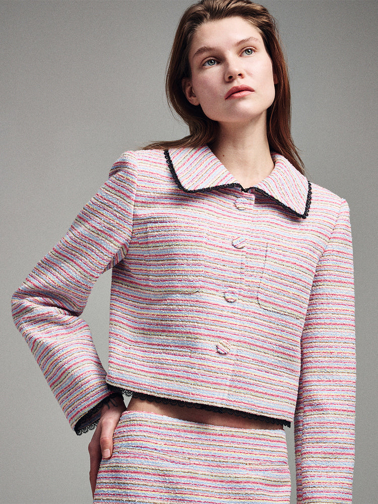 MARDI SPRING TWEED CROPPED JACKET MULTICOLOR LACE_PINK