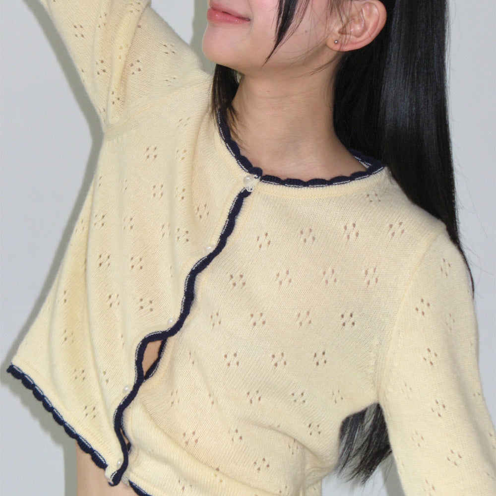 
                  
                    RONRON HEART BUTTON SCOTCH KNIT CARDIGAN SOFT YELLOW
                  
                