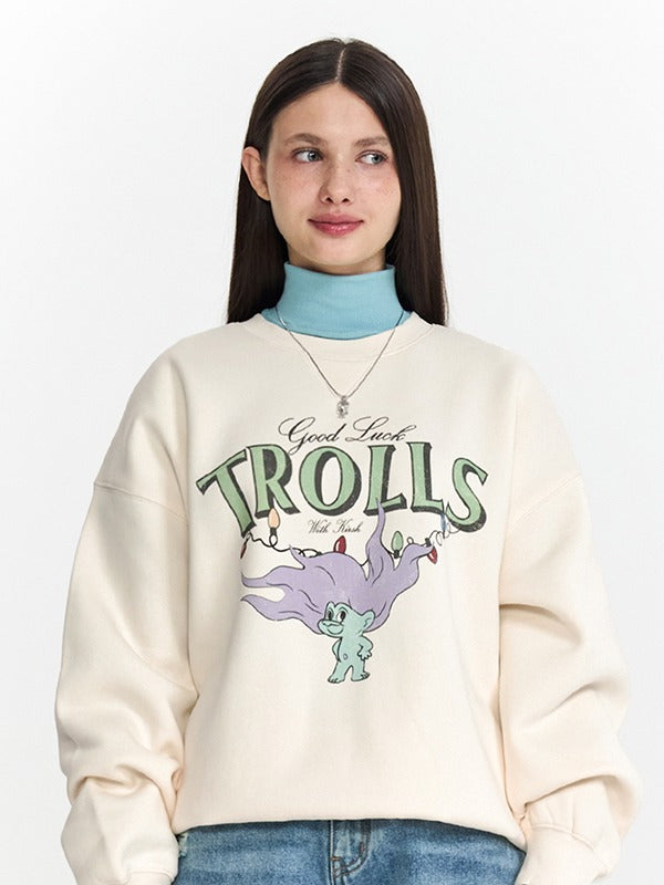 KIRSH TROLLS VINTAGE GRAPHIC NAPPING SWEATSHIRT IVORY