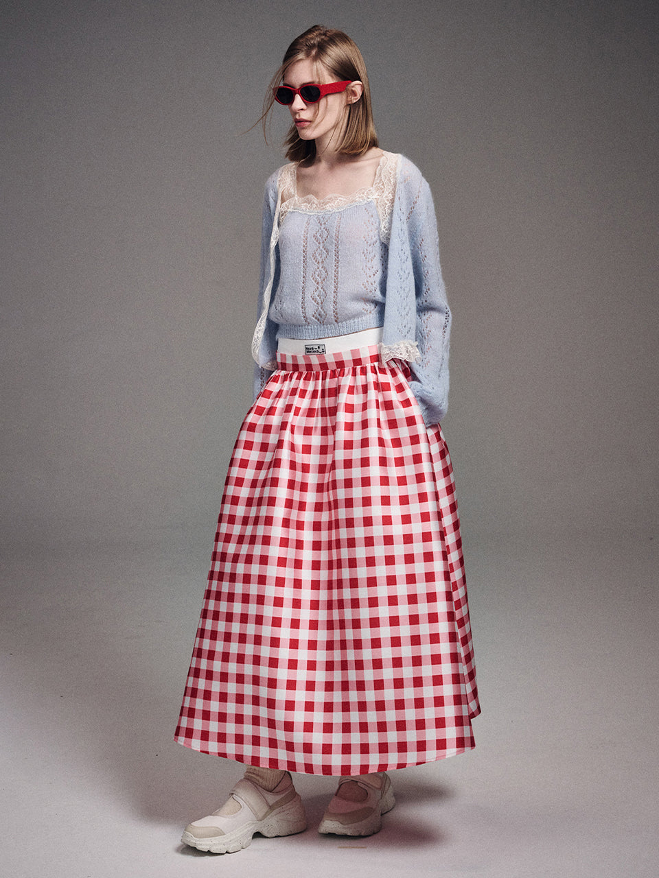 MARDI VOLUME MAXI SKIRT MICADO GINGHAM PLAID_RED