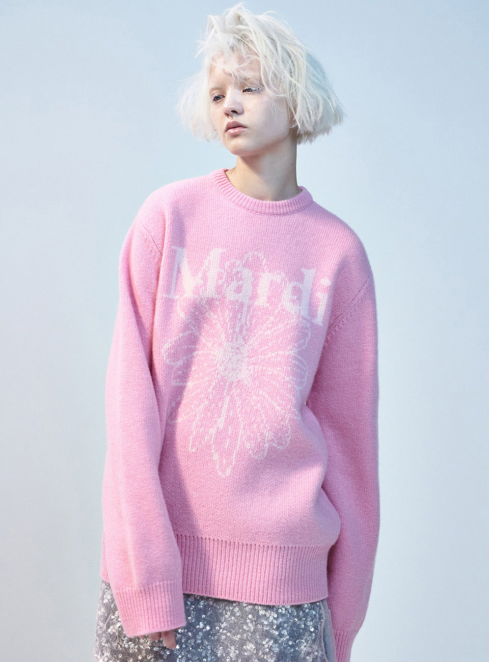 MARDI CASHMERE BLENDED PULLOVER FLOWERMARDI_PEONY PINK