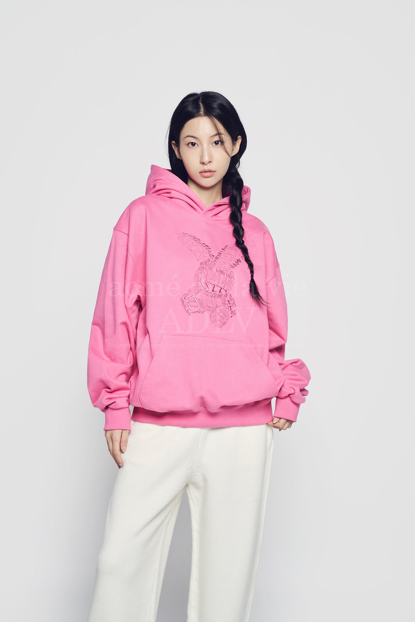 ADLV LETTERING RABBIT HOODIE DARK PINK