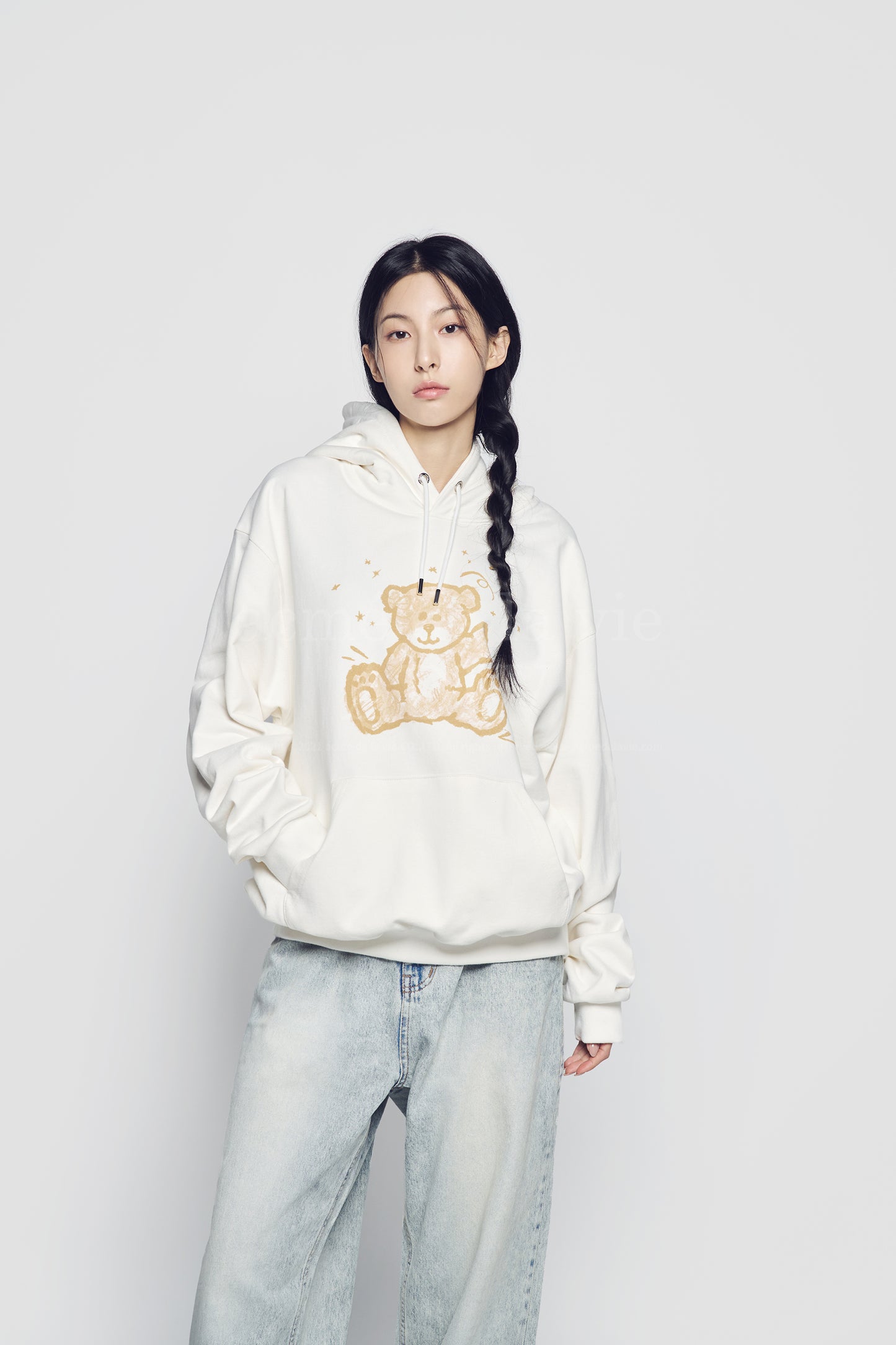 ADLV HAND SKETCH BEAR HOODIE CREAM