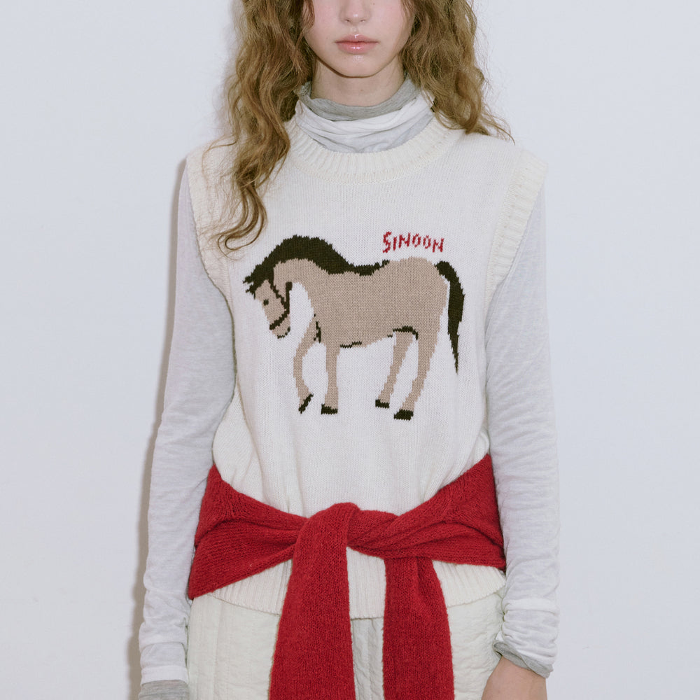 
                  
                    Sinoon Horse Knit Vest (Ivory)
                  
                