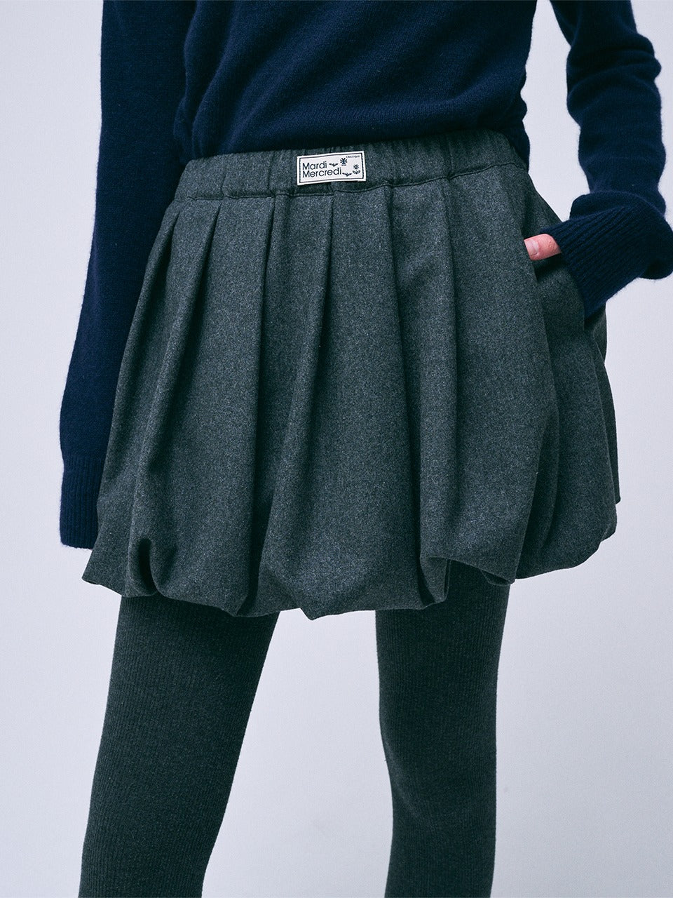 MARDI WOOL BALLOON MINI SKIRT_CHARCOAL