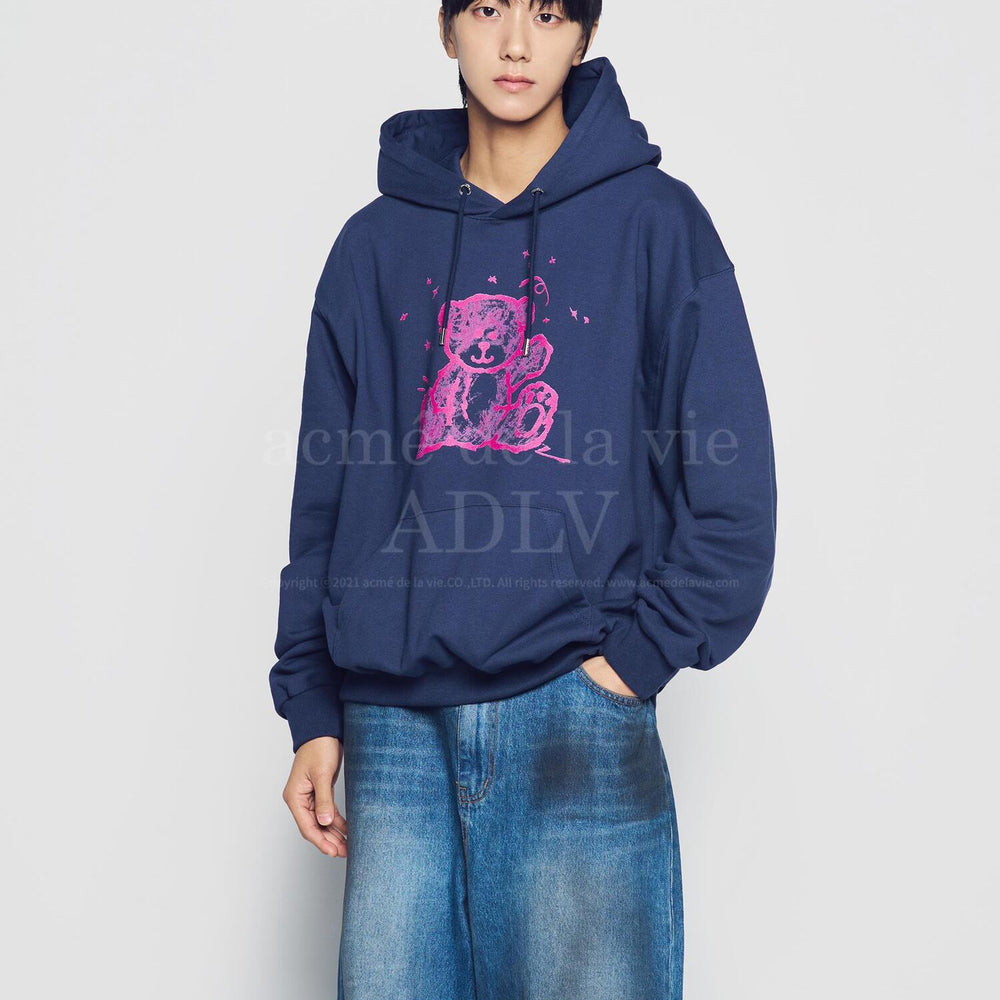 ADLV HAND SKETCH BEAR HOODIE NAVY