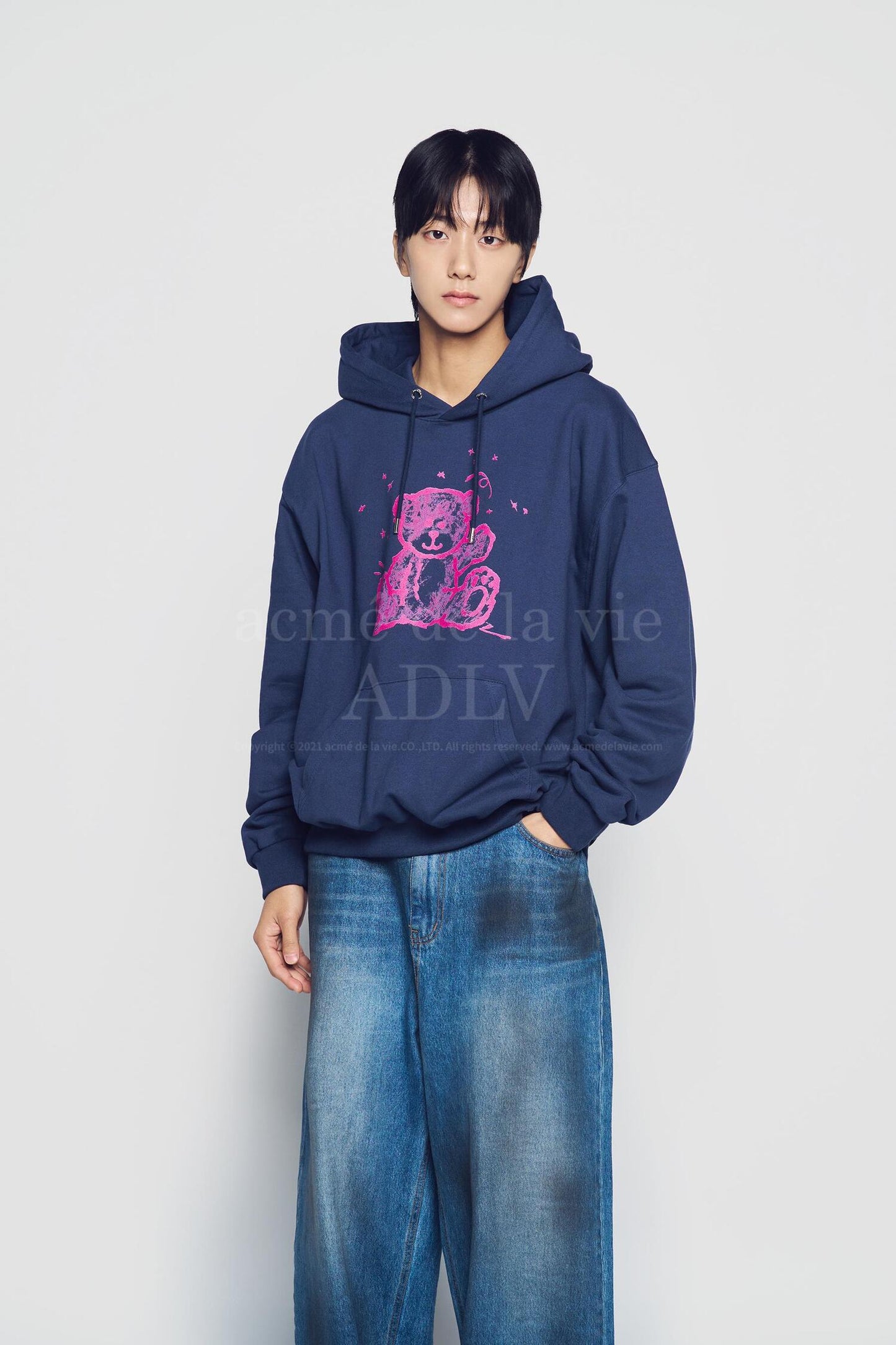 ADLV HAND SKETCH BEAR HOODIE NAVY