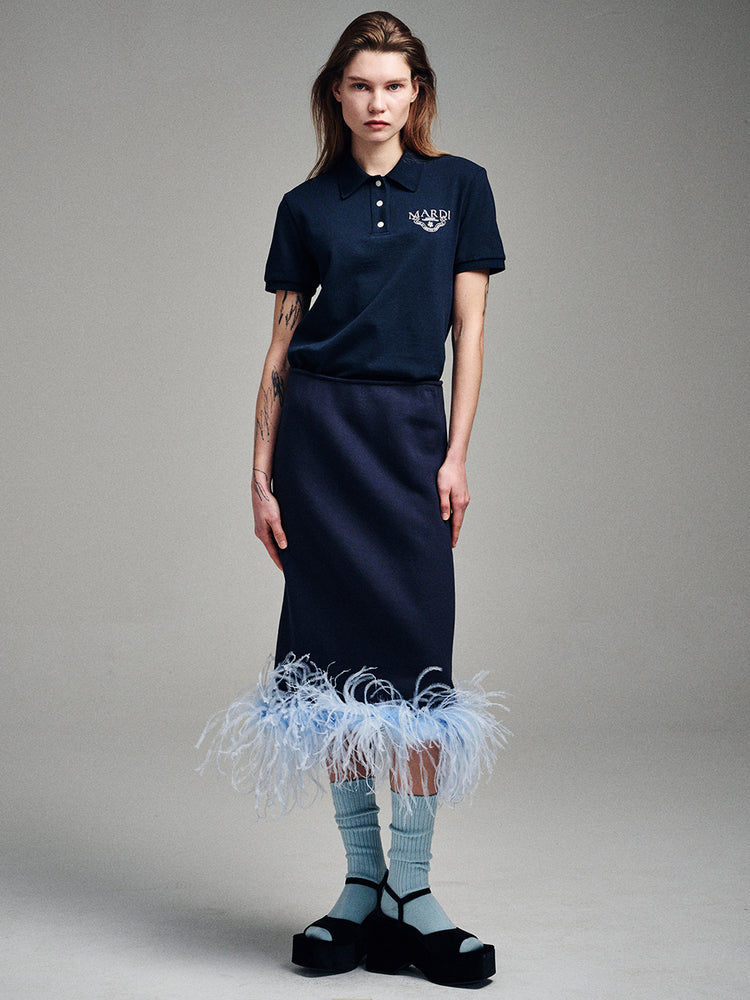 MARDI COTTON OSTRICH SKIRT_NAVY