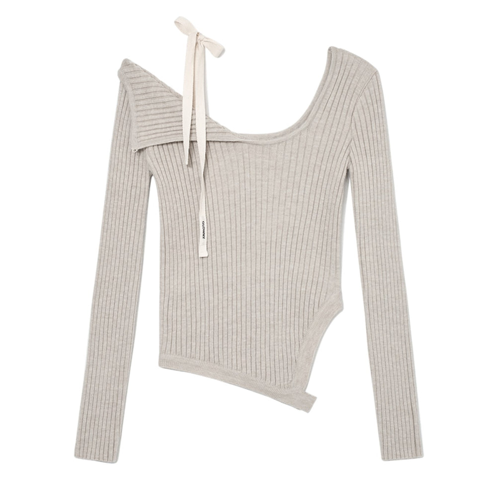 GLOWNY ISA ASYMMETRICAL KNIT TOP (OATMEAL)