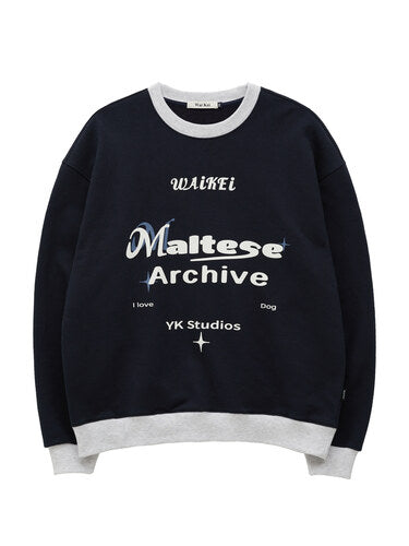 WAIKEI Typography Ringer Sweatshirts NAVY