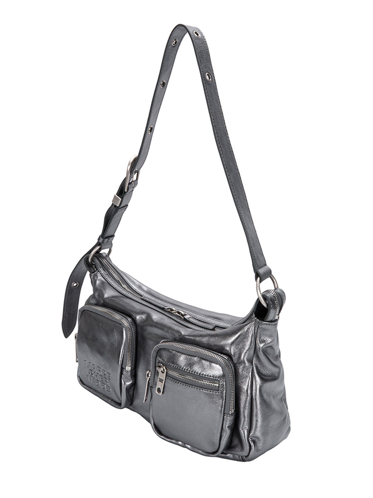 MARGESHERWOOD OUTPOCKET HOBO_metallic grey foiled plain