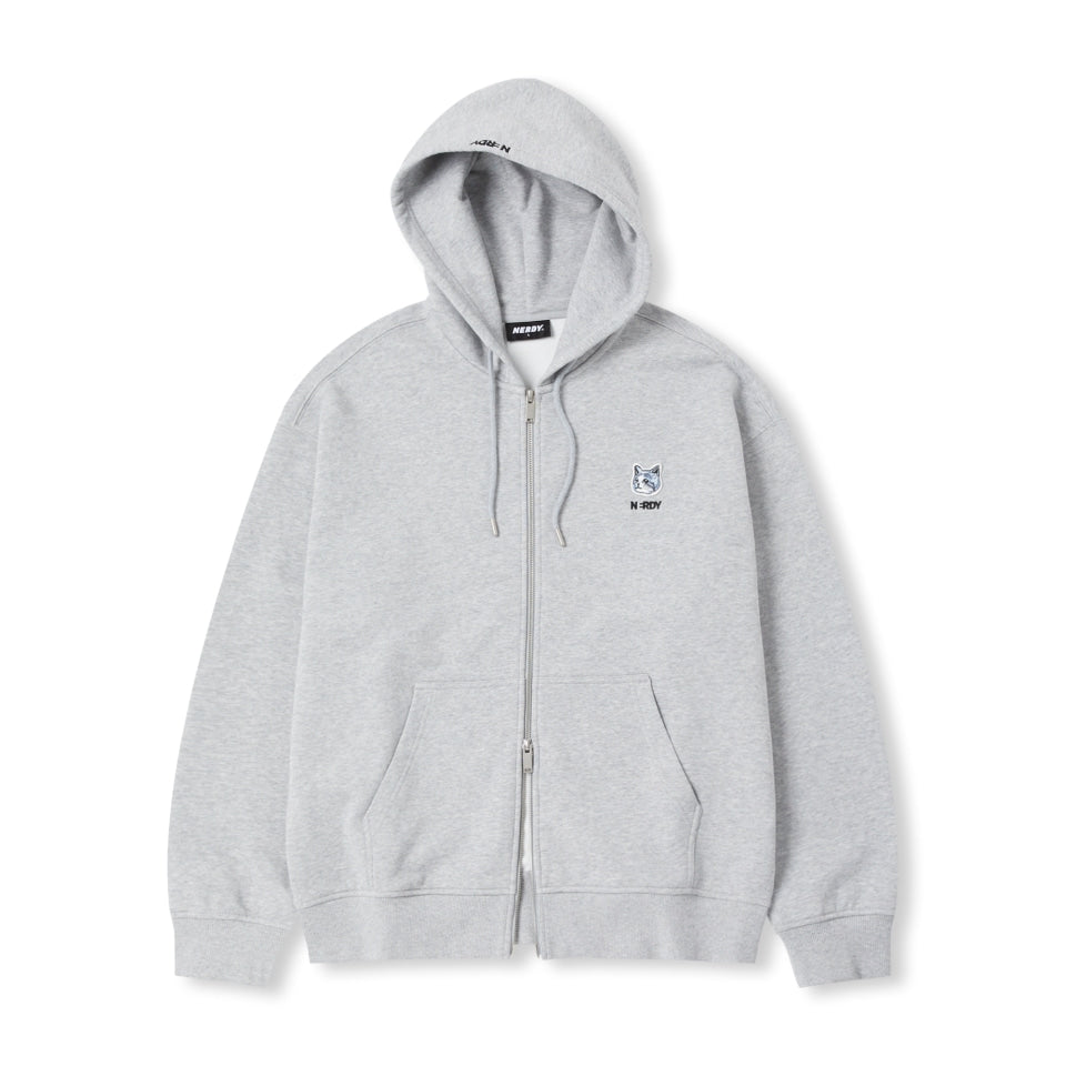 NERDY Cat Wappen Hoodie Zip Up Melange Gray