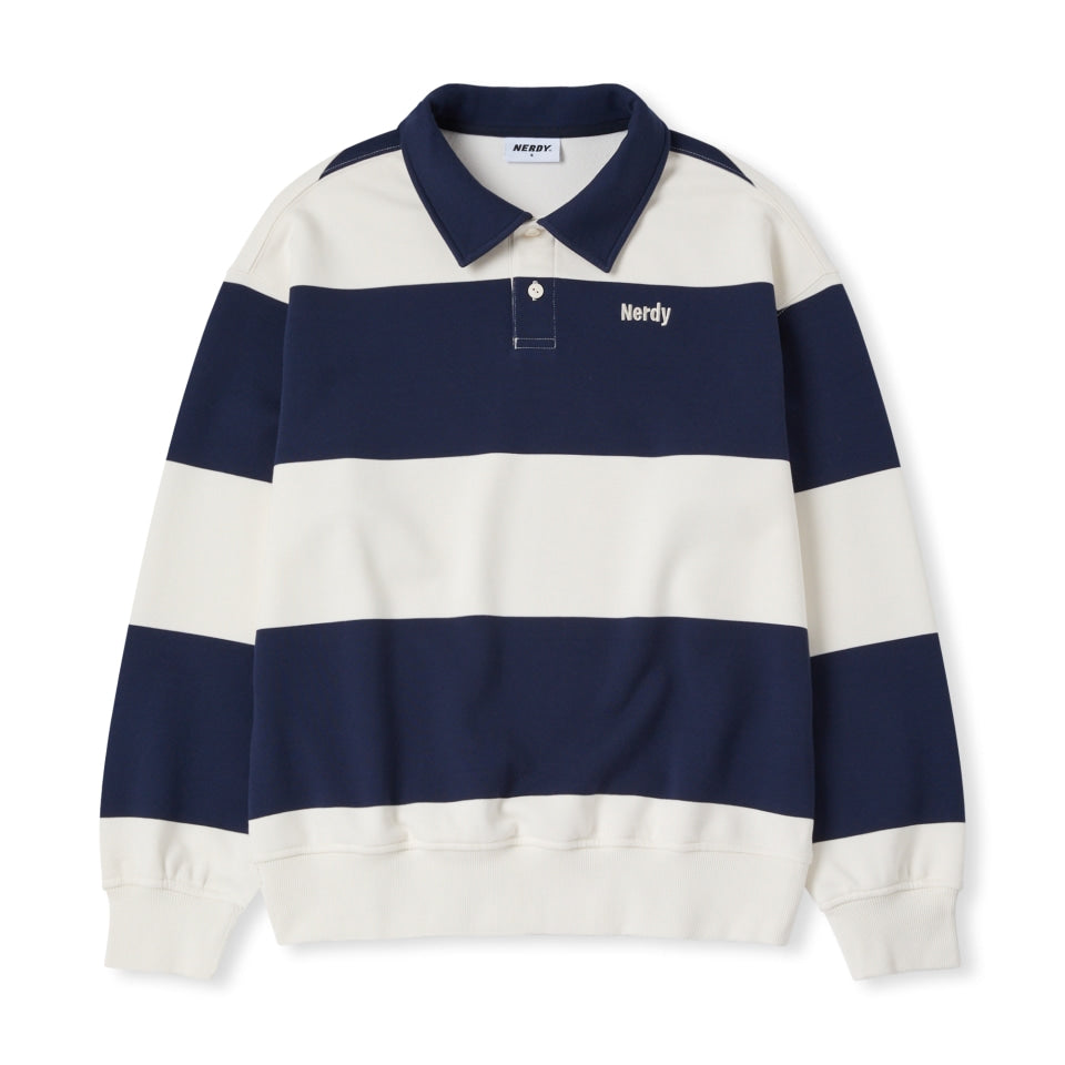 NERDY Striped Rugby Sweatshirt Navy