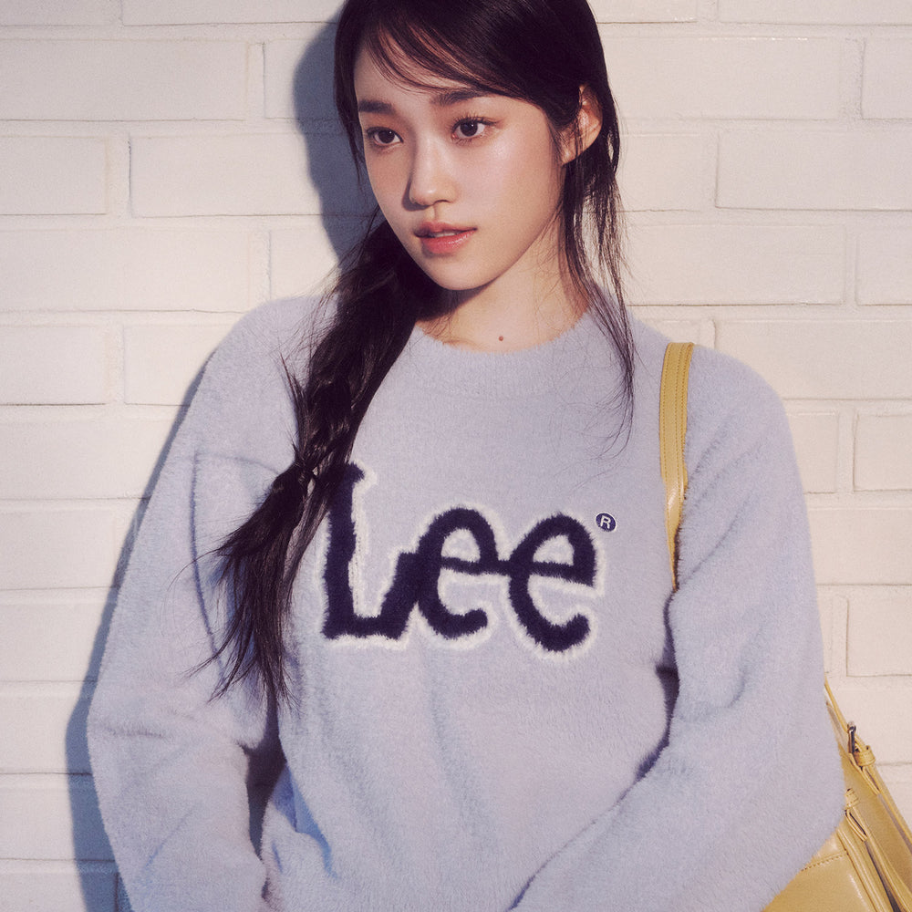 LEE Women's Round Neck Hairy Logo Knit Sky Blue