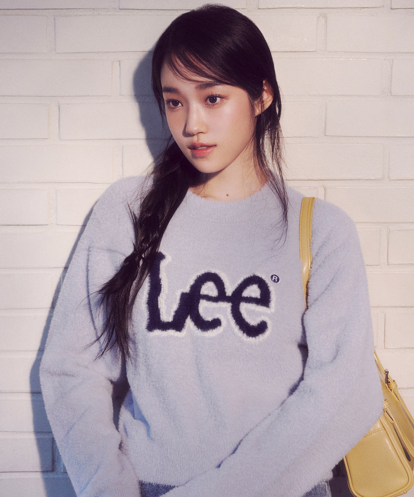 LEE Women's Round Neck Hairy Logo Knit Sky Blue