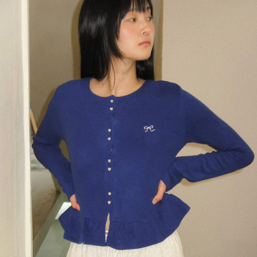 
                  
                    RONRON DOUBLE HEART BUTTON FRILL ANGORA CARDIGAN BLUE
                  
                