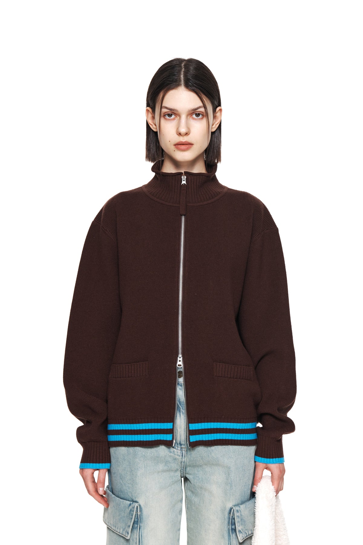 MATIN KIM SPELL POINT STRIPE KNIT CARDIGAN IN BROWN – SeoulSeoul