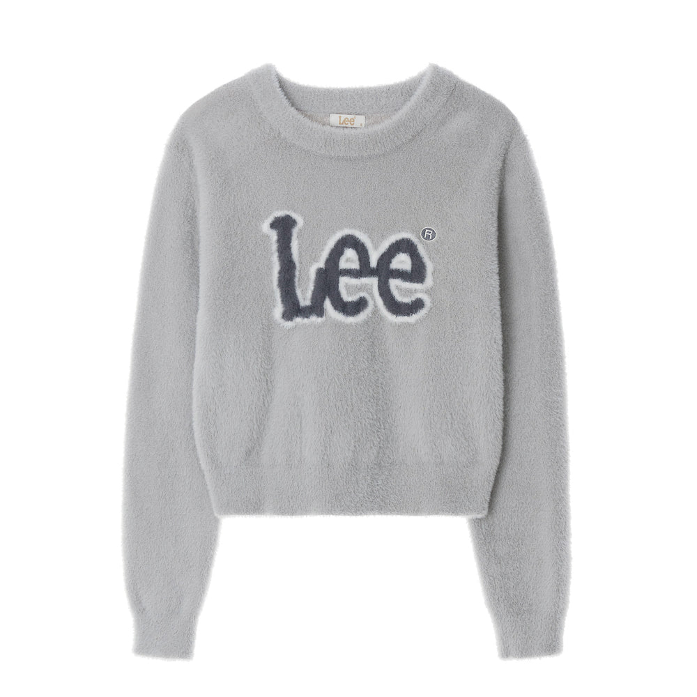 LEE Women's Round Neck Hairy Logo Knit Light Gray