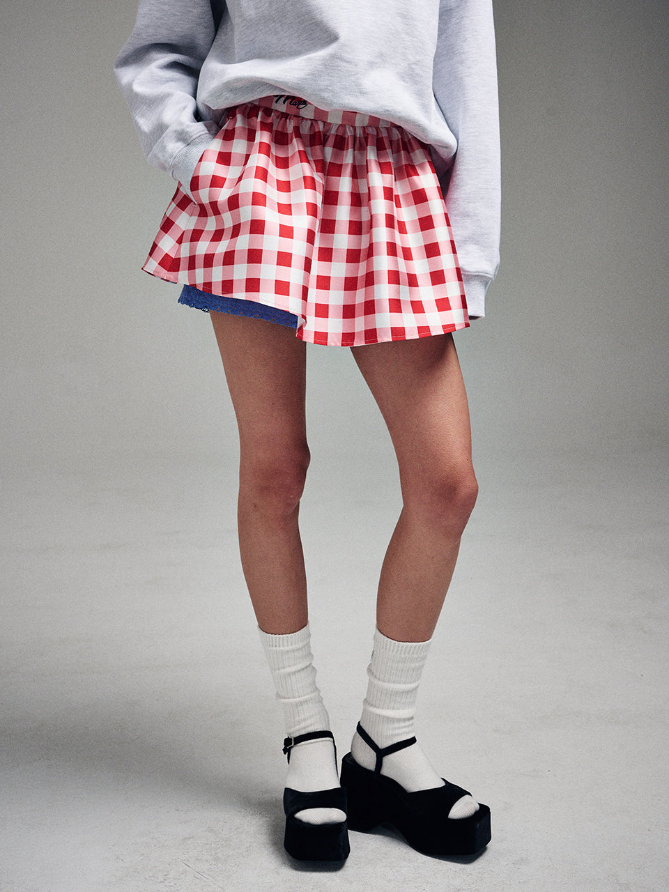 MARDI VOLUME MINI SKIRT MICADO GINGHAM PLAID_RED