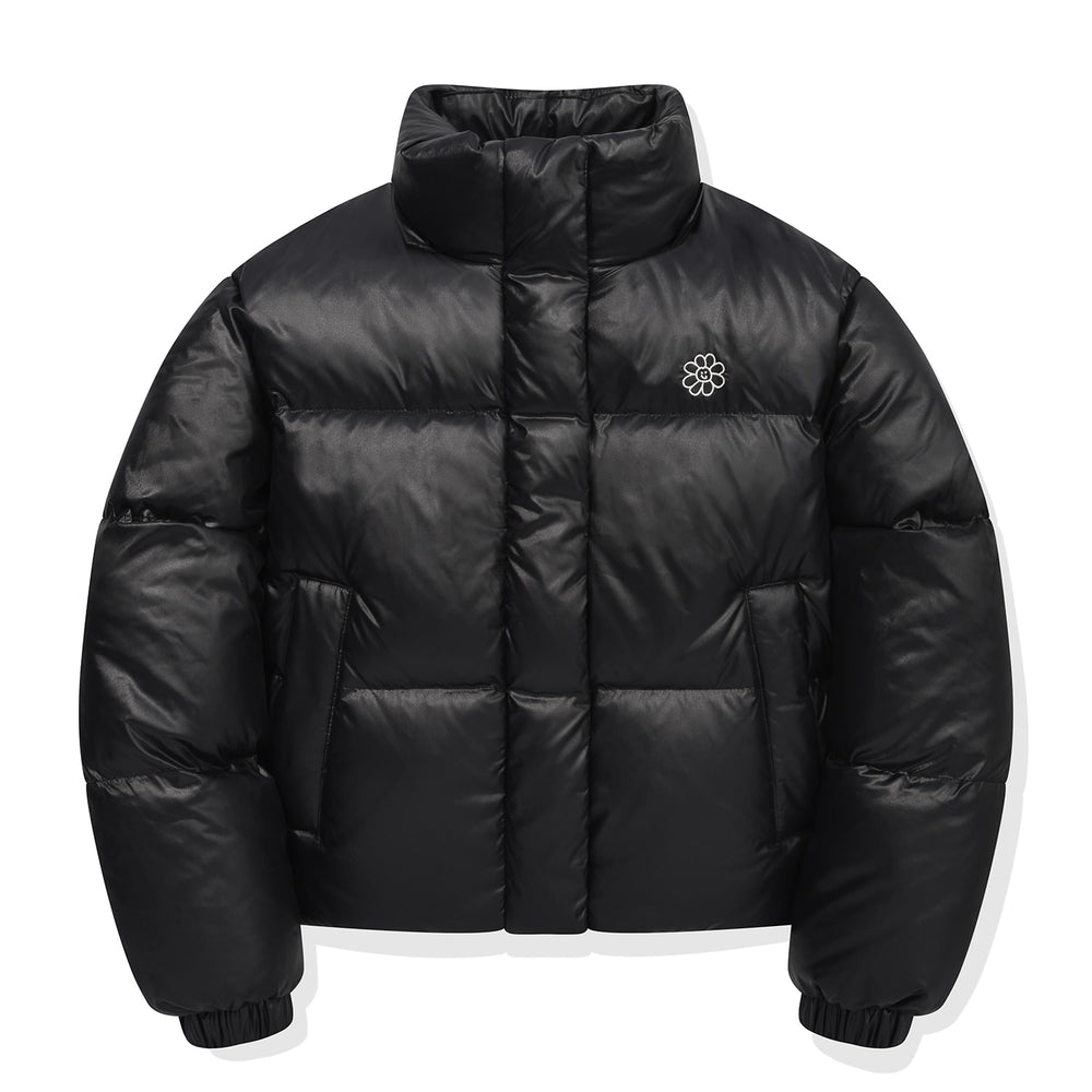 Glossy Short Hooded down Jacket Black