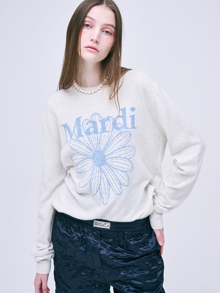 MARDI CASHMERE CREW NECK FLOWERMARDI_OATMEAL SKY