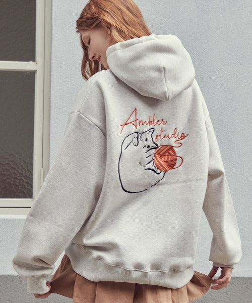 AMBLER A Stray Cat Embroidered Hoodie