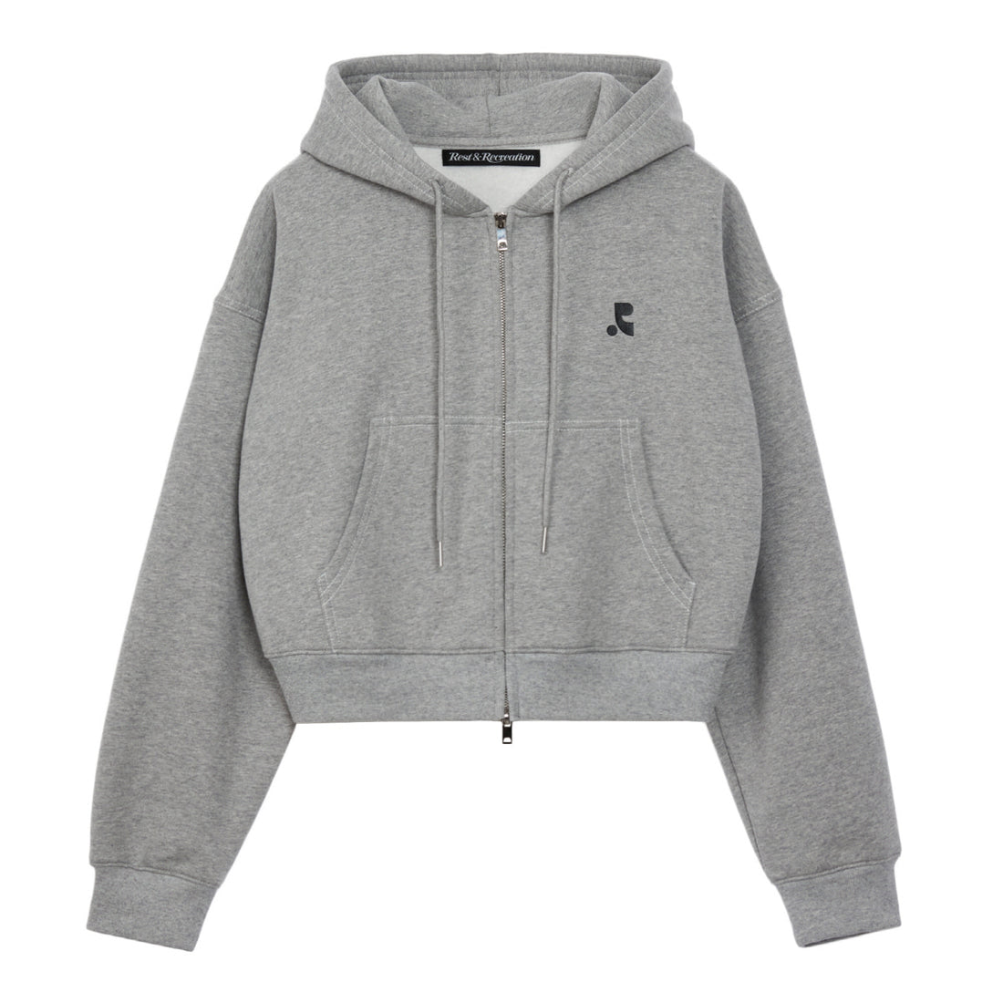 RR STITCH CROPPED HOOD ZIP-UP - GREY