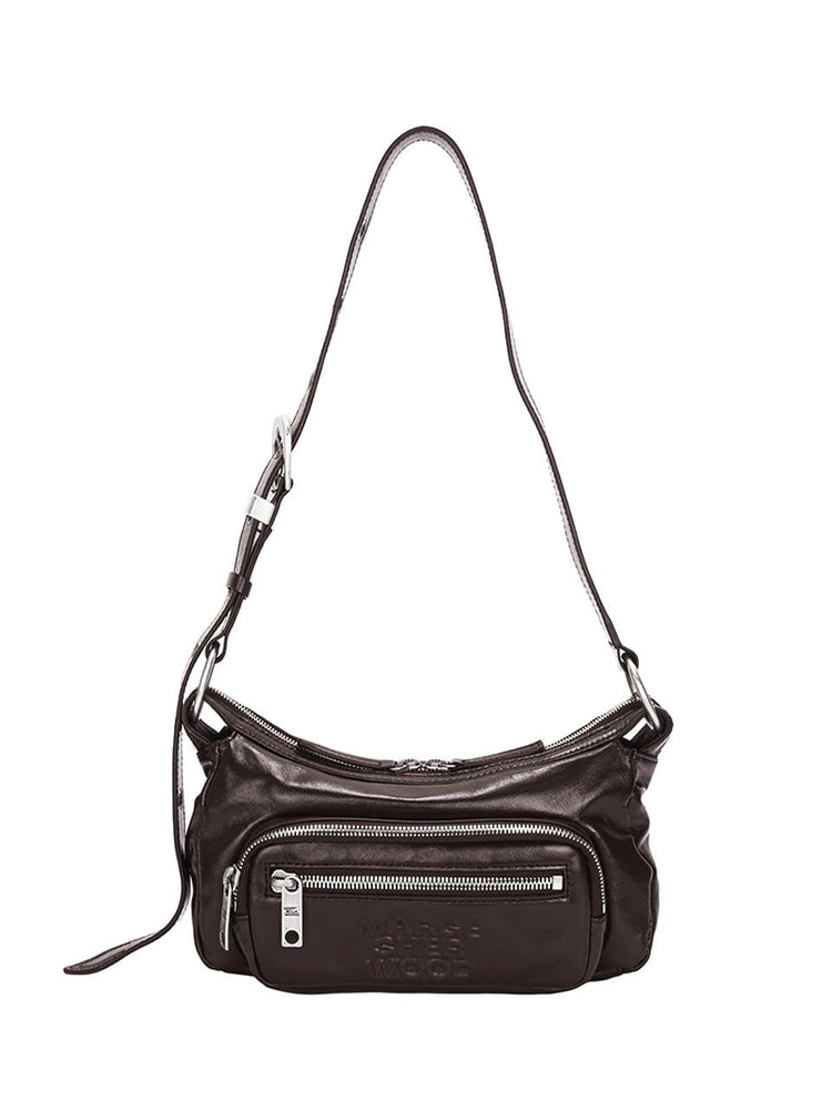 MARGESHERWOOD OUTPOCKET HOBO MINI_dark brown glossy plain