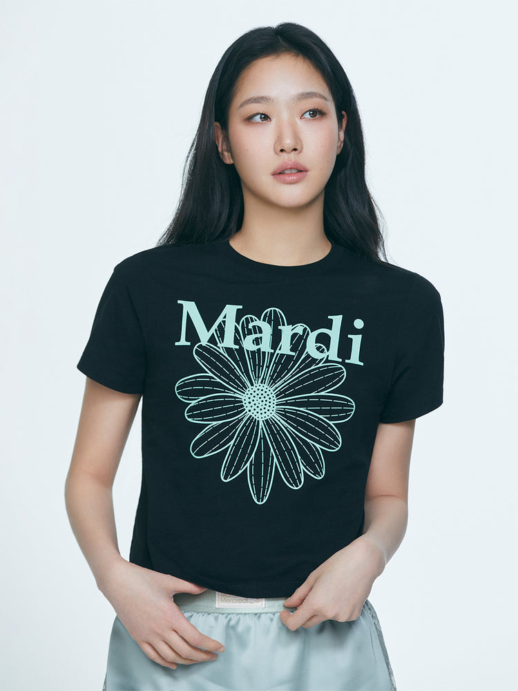 MARDI SLIM TSHIRT FLOWERMARDI_BLACK MINT