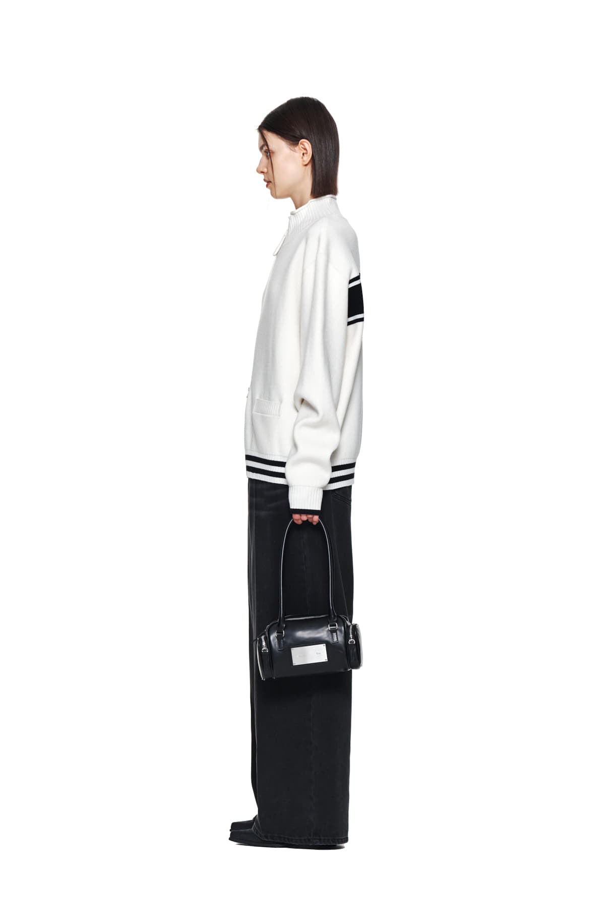 MATIN KIM SPELL POINT STRIPE KNIT CARDIGAN IN IVORY