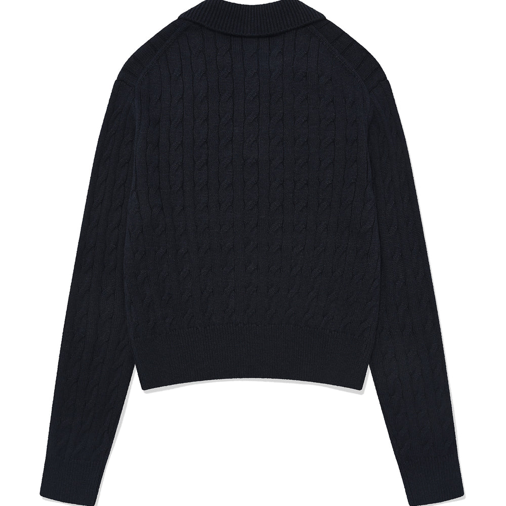 
                  
                    Floriwapen Cable Button Up Collar Knit Dark Navy
                  
                