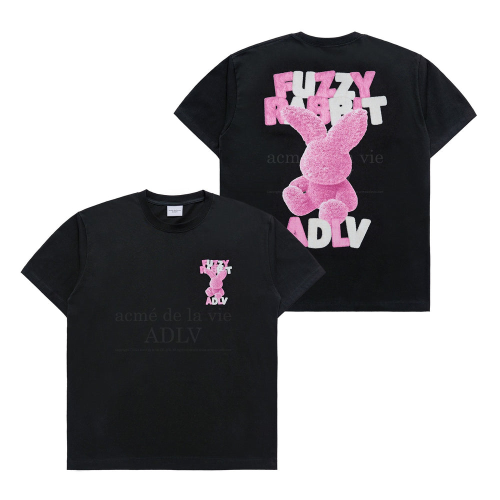 ADLV FUZZY FONT RABBIT SHORT SLEEVE T-SHIRT BLACK